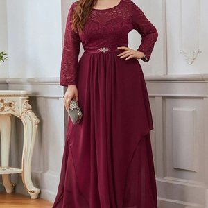 Long Sleeve Floral Lace Formal Dress